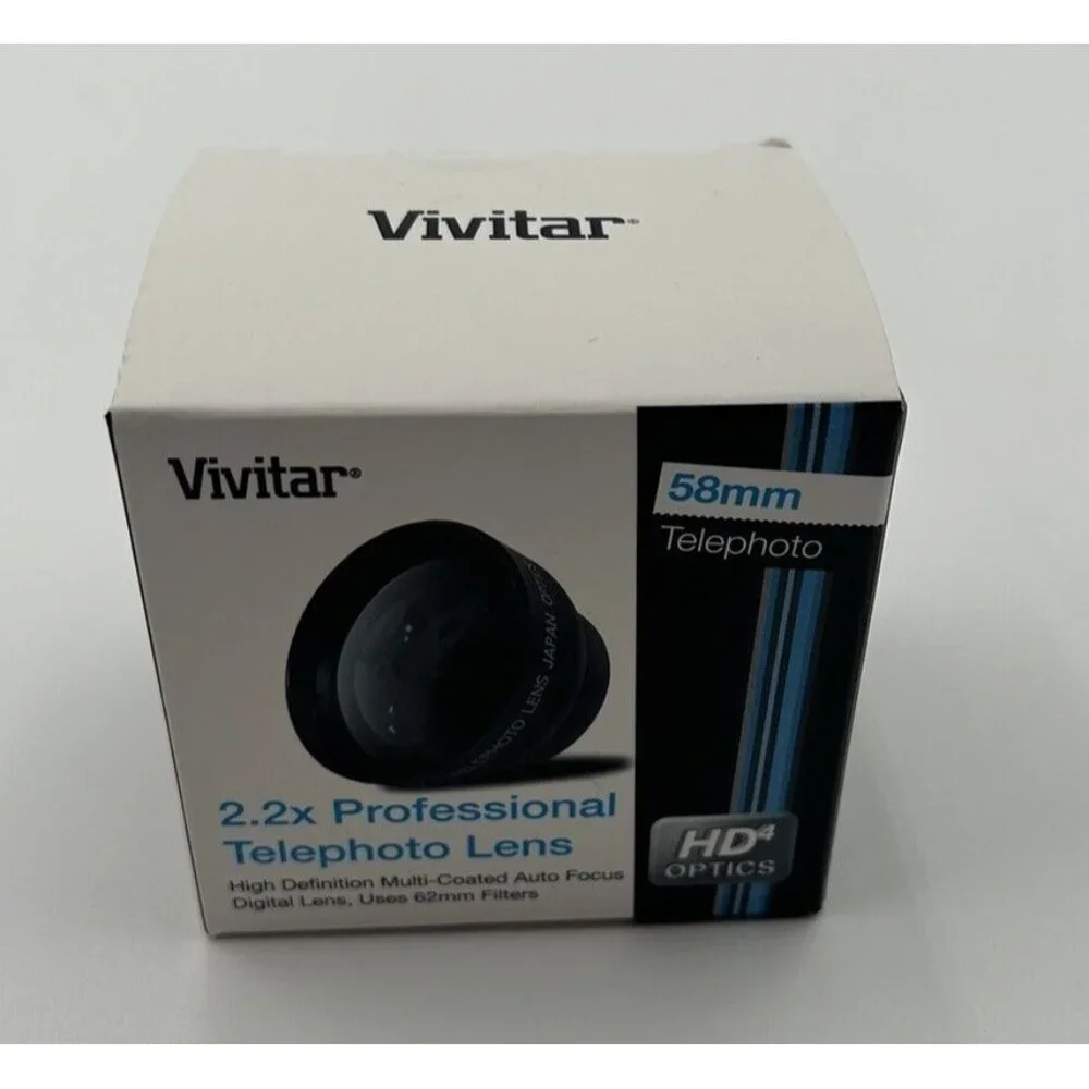 NEW Vivitar Camera Lens 2.2X 58mm Pro Telephoto Lens 58mm HD4 Optics with Case